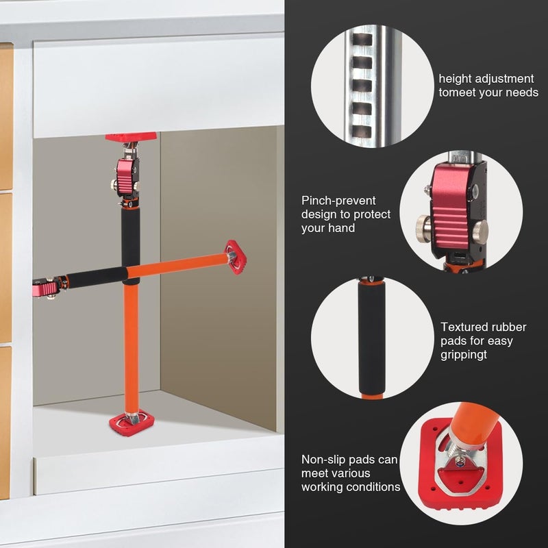 MOETER Adjustable Support Pole, 2 Pack Cabinet Jack Support Pole, 23.6 to 39.4 Inches 3rd Hand Support System, Premium Steel Cabinet Lift Jack, 132 LB Capacity for Cabinet, Cargo Bars, Drywall - Image 5